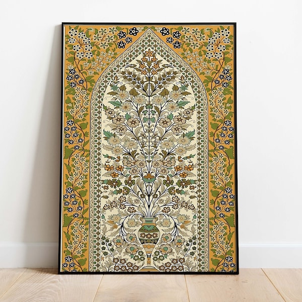 Mughal Art, Floral Prints, Living Room decor, Printable, Indian Vintage, Poster, Wall Art, Paintings