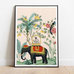 Indian Royal Art, Nature Poster Prints, Living Room decor, Printable, Indian Vintage Palace Elephant Monkey Painting