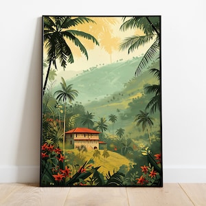 Kerala Mountain Art, South India Travel Wall Art, Kerala Wall Decor, Tropical Indian Art Print, Living Room Home Decor