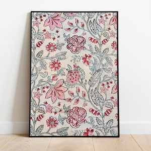 Pink and Grey Floral Contemporary Indian Block Print, Living Room decor, Jaipur Block Print Art, Indian Painting, Indian Wall Art