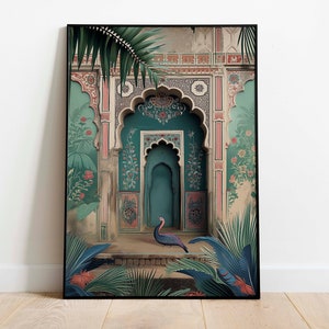 Indian Palace wall art, Jaipur Poster, Rajasthan Palace Painting, Living Room Decor, Digital Download Poster, India Travel Decor