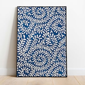 Vintage Indian Indigo Print, Living Room decor, Printable, Indian Painting, Blue Poster, Wall Art