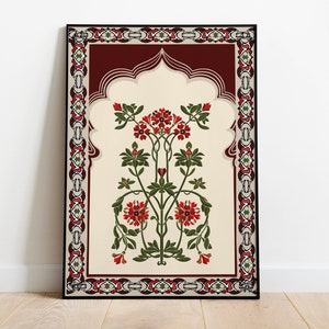 Indian Floral Wall Art Printable, Living room decor, Instant Download, Poster, Vintage Motifs, Floral poster, Home Decor, Digital Painting