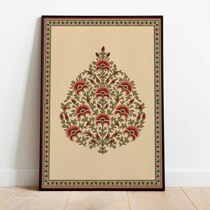 Indian Folk Art, Floral Prints, Home decor, Printable, Indian Vintage, Boho Wall Art, Mughal Poster