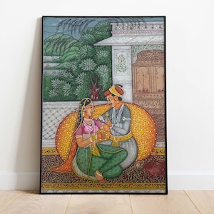 Indian Royal Raja Rani Art, King and Queen Indian Vintage Art Prints, Mughal Living Room decor, Rajasthani Art Painting, Wall Art