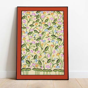 インドの民芸品、インドの蓮のピチワイ、手描きのアート、明るいインドのアート、黄色のインドの花のアート、ラジャスタンのヴィンテージアート、