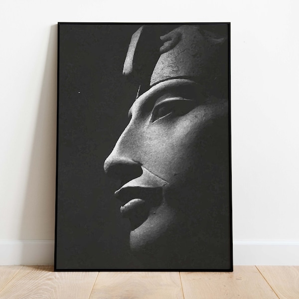 impression d'art vintage pharaon égyptien, téléchargement numérique instantané, art mural Egypte historique, peinture noir et blanc, décoration vintage