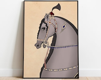 Mughal Royal Horse-kunstprint, vintage Perzische stijl (digitale download)