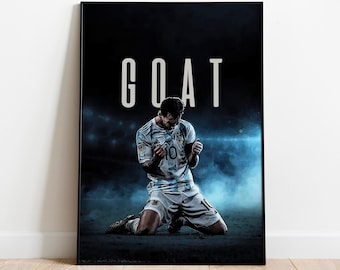 Lionel Messi GOAT Poster, Argentina World Cup, Sports Wall Art (Digital Print)