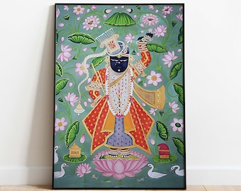 Shreenathji Pichwai Painting, Vintage Indian Folk Art Print (Digital Download)