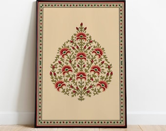 Indian Floral Art Print, Vintage Mughal Poster (Digital Download)