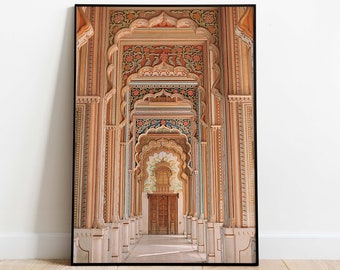 Indian Palace Wall Art, Jaipur Patrika Gate Travel Poster, Living Room decor, Indian Vintage Royal Painting, Gates of India, Arches of India