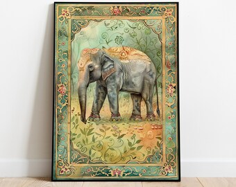 Mughal Elephant Art Print – Indian Forest Wall Decor (Digital Download)