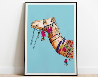 Colorful Camel Illustration, Living Room Wall Art (Digital Download)