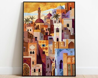 Kasbah Marrakech Travel Poster, Boho Moroccan Art (Digital Download)
