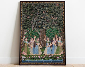 Krishna Gopi Pichwai Painting, Vintage Indian Folk Art (Digital Download)