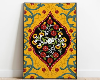 Indyjski kwiatowy nadruk Pichwai, sztuka ścienna w stylu vintage (do pobrania cyfrowego)