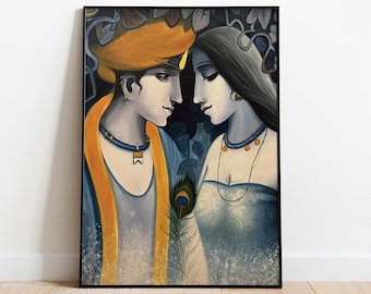 Radha Krishna Painting, Modern Hindu Art Poster (Instant Download)