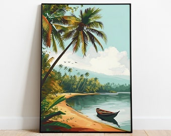 Kerala Back Waters Art, Zuid-India Travel Wall Art, Kerala Wall Decor, Tropical Indian Art Print, Living Room Home Decor