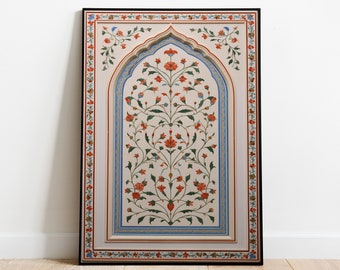 Vintage Islamic Floral Inlay Wall Art, Boho Home Decor (Printable)