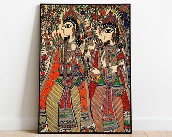 Sita Ram Madhubani Painting, Vintage Indian Folk Art (Digital Download)