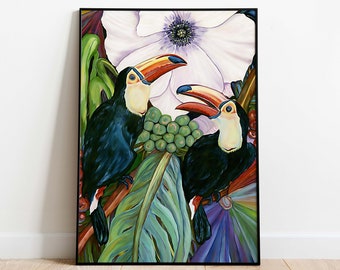 Toco Toucan Art Print – Tropical Bird Painting, Forest Decor (Digital Download)