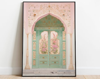 Jaipur Palace Art Print, Rajput Door Watercolor (Digital Download)
