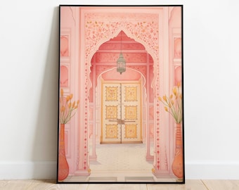 Jaipur Palace Print, Indian Door Watercolor Painting (Digital Download)