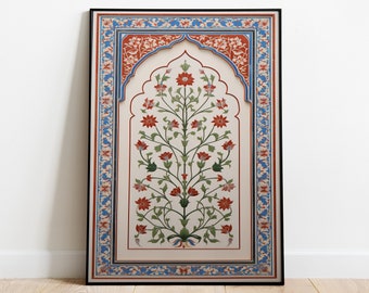 Vintage Islamic Floral Wall Art, Mughal Inlay Print (Digital Download)