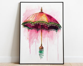 Thrissurpuram-paraplu-aquarel, Kerala Art (digitale download)