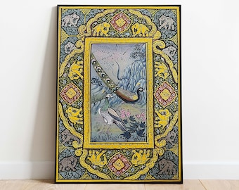 Peacock Painting, Vintage Indian Miniature Art, Elephants (Digital Download)