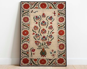 Indyjski kwiatowy nadruk artystyczny, dekoracja ścienna w stylu vintage z gobelinem (pobranie cyfrowe)