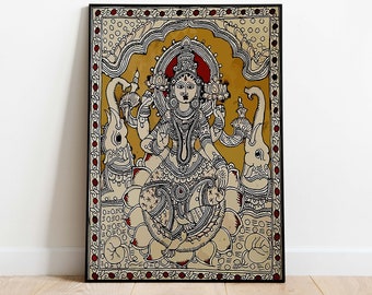 Indian Kalamkari Painting, Vintage Folk Art Print (Digital Download)