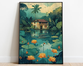 Kerala Backwaters Art Print, Tropical India Decor (Digital Download)