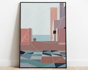 Greece Coastal Art Print, Mediterranean Decor (Digital Download)