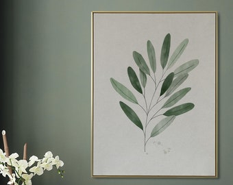 Watercolor Botanical Leaf Print, Sage Green Wall Art (Digital Download)