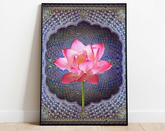 Indian Lotus Flower Print, Vintage Style Wall Art (Digital Download)
