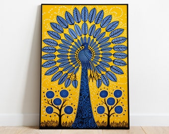 Indian Gond Painting, Tribal Folk Art Poster (Digital Download)