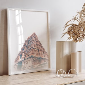 Indian Tamil Nadu Temple Wall Art, Neutral Indian Wall Decor, Living Room decor, Vintage Monument Prints, Chennai Wall Art