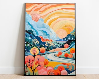 Abstrakte Berge Kunstdruck, Bunte Blumen Hänge (Digitaler Download)