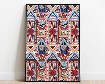 Aztec Bohemian Art Print, Abstract Wall Decor (Digital Download)