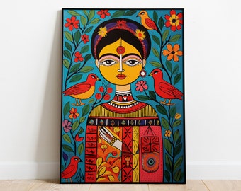 Freida Kahlo Madhubani Painting, Indian Folk Art (Digital Download)