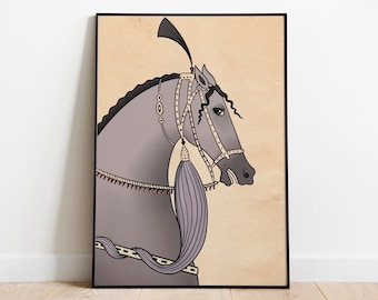 Vintage Mughal Horse Art Print, Perzische stijl, koninklijk decor (digitale download)