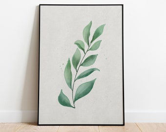 Watercolor Leaf Print, Sage Green Botanical Art (Digital Download)