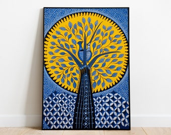 Indian Gond Tree Painting, Tribal Folk Art Poster (Digital Download)