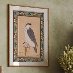 Mughal Vintage Birds Art Print - Eagle Falcon Painting & Indian Royal Wall Decor for Nature Inspired Living Room Decor