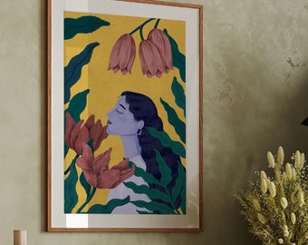 Bohemian Girl Floral Art Print | Botanical Decor (Digital Download)
