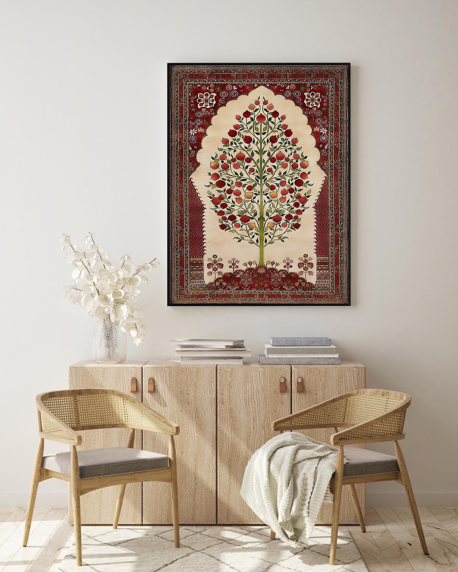 Vintage Floral Print, Living Room Wall Art, Abstract Decor, Colourful Antique Poster, Indian ...
