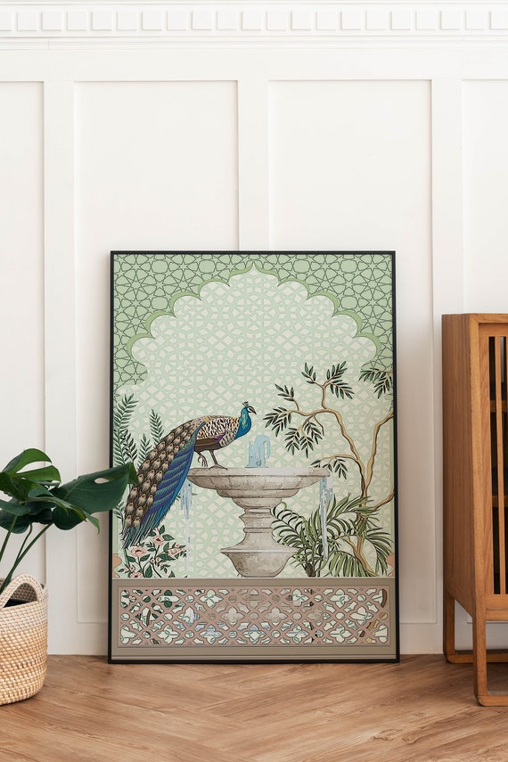 Peacock Mughal Art Print, Vintage Royal Palace Decor (Digital Download)