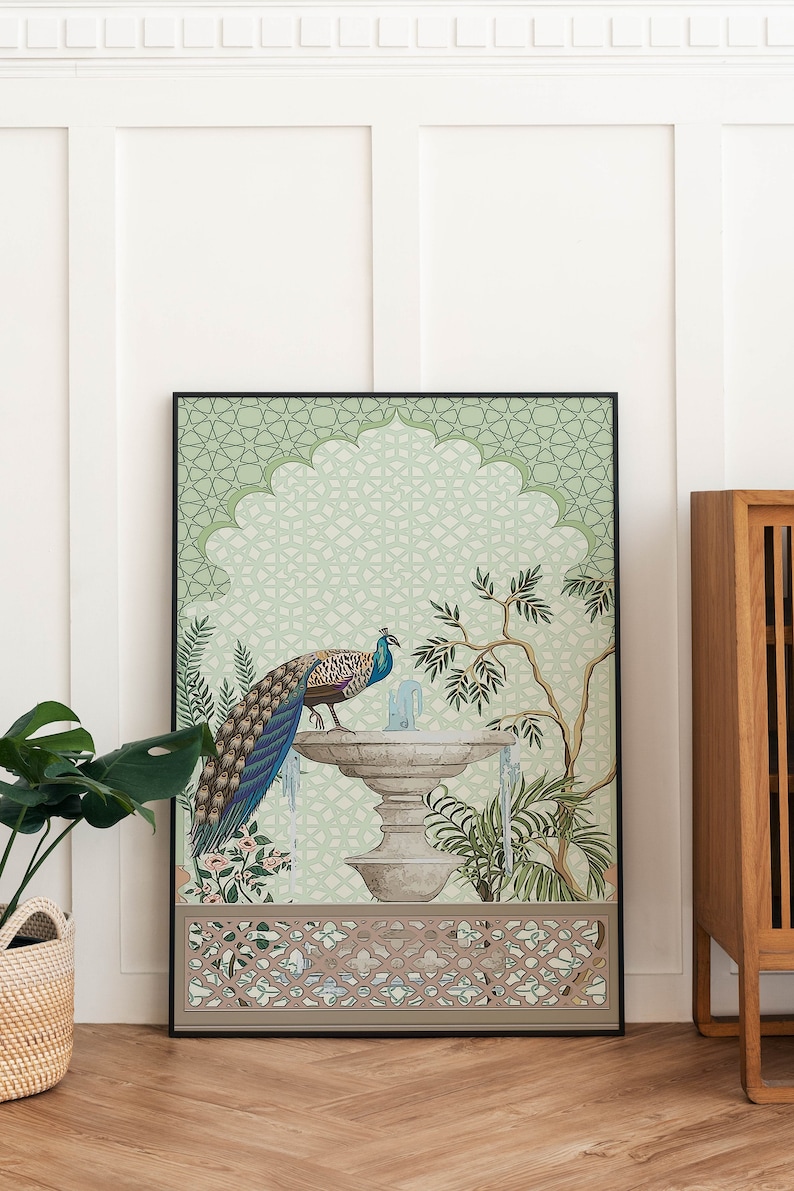 Peacock Mughal Art Print, Vintage Royal Palace Decor (Digital Download) image 1